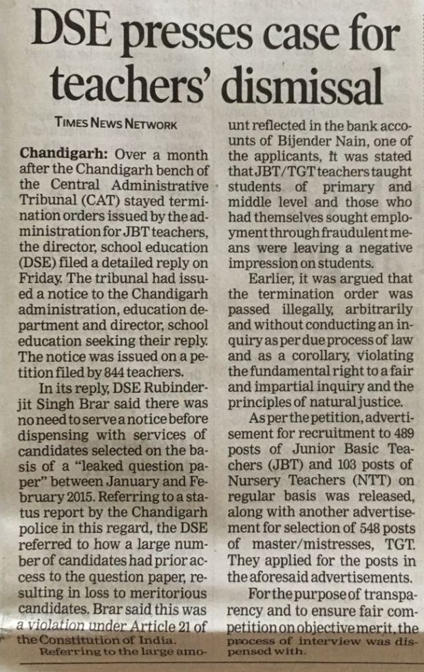 Teacher's Service Dismissed