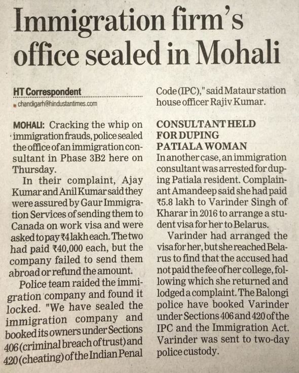 Criminal Complaint against Immigration Firm