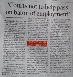 Compassionate Appointment Case in High Court Chandigarh