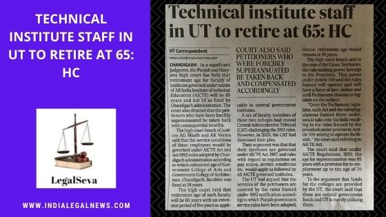 TECHNICAL INSTITUTE STAFF IN UT TO RETIRE AT 65: HC