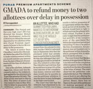 GMADA to refund money to two allottees over delay in Possession.