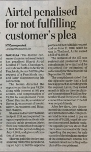 Airtel Consumer Complaint in Chandigarh Panchkula Mohali
