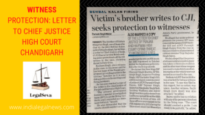 Witness Protection: Letter to Chief Justice High Court Chandigarh 