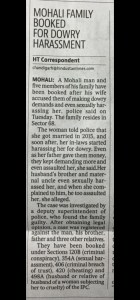 MOHALI FAMILY BOOKED FOR DOWRY HARASSMENT
