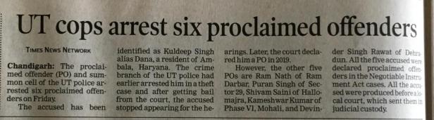 Arrest of Proclaimed Offenders in Chandigarh